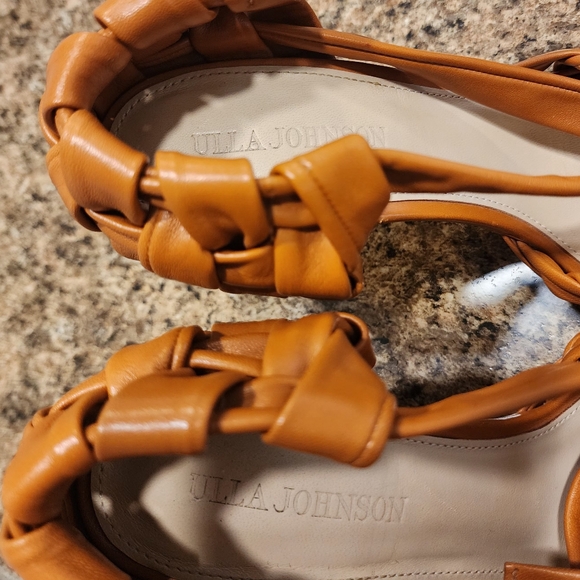 ULLA JOHNSON Braided Leather Ankle-Tie Wood-Heel Sandals - Tan - Size 40/10 - Picture 6 of 10